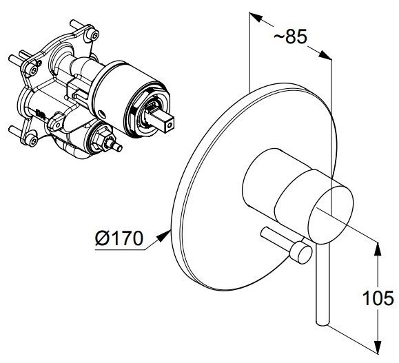 Встраиваемый смеситель для ванны и душа Kludi Bozz чёрный матовый 386503976