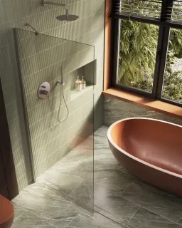 Душевая перегородка в профиле by Deonria P-195-69-8-T-HM 69см хром матовый/прозрачный