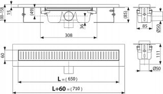 Душевой лоток AlcaPlast с порогами для перфорированной решетки 65см хром APZ1-650