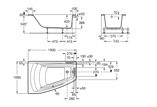 Акриловая ванна Roca Hall Angular 150х100 ZRU9302864 L