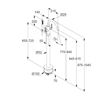 Напольный смеситель для ванны Kludi Nova Fonte Puristic 205903915 чёрный матовый