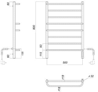 Полотенцесушитель электрический Domoterm Орфей DMT П8 500x800 EK R белый