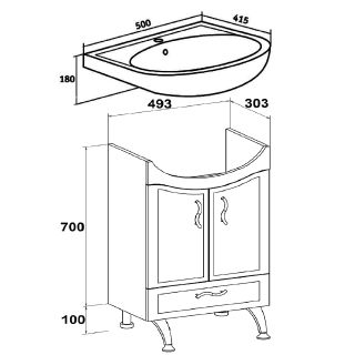 Тумба под раковину Runo  (под умывальник Уют 50) Севилья 50 (00000000792)