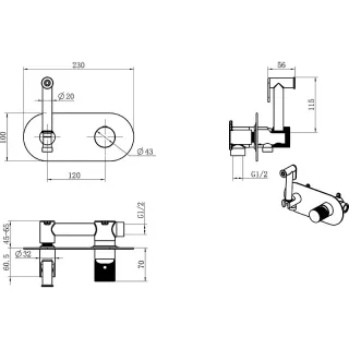 Гигиенический душ со смесителем Boheme Stick Touch 127-BRB.2 брашированная бронза
