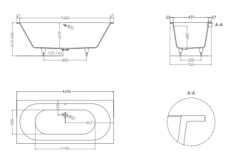 Ванна из искусственного камня Salini Ornella Axis Kit S-Sense 103513GRF 170x75см RAL полностью