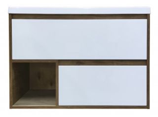 Подвесная тумба под раковину Эстет Monaco Wood ФР-00010672 90см два ящика белый/дуб рустикальный