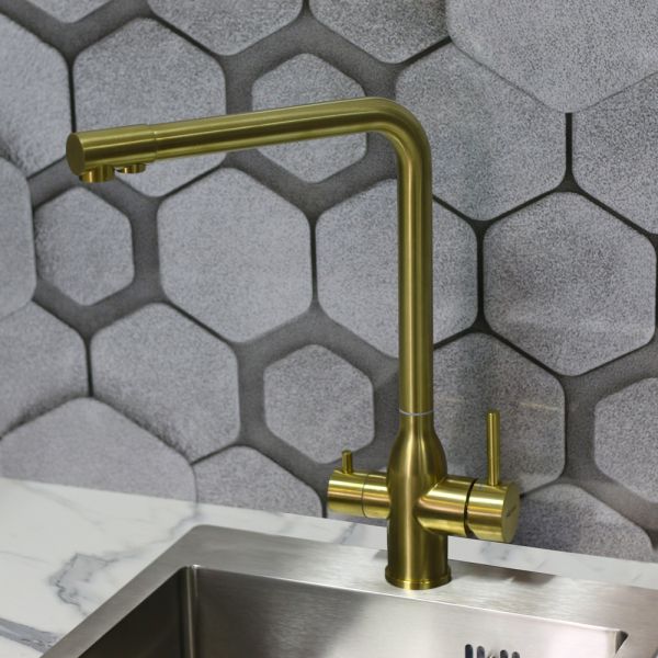 Смеситель для кухни Melana Stello MELANA-610304PVD-G с переключателем на фильтр золото