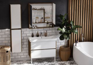 Зеркальный шкаф Акватон Сканди 90см белый/дуб рустикальный 1A252302SDZ90