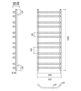 Полотенцесушитель водяной Domoterm Лаура П12 500x1000 хром