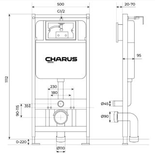 Комплект унитаза с инсталляцией CHARUS SET.125W.21.1 клавишей смыва хром