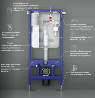 Инсталляция для унитаза Cerutti SPA CR557 с рамой повышенной коррозионной стойкости