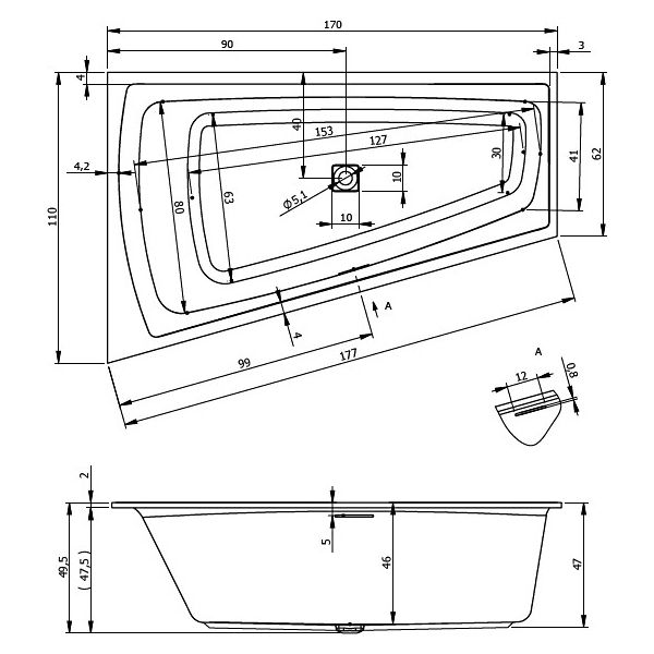 Акриловая ванна Riho Still Smart B101001005 R 170х110см белый