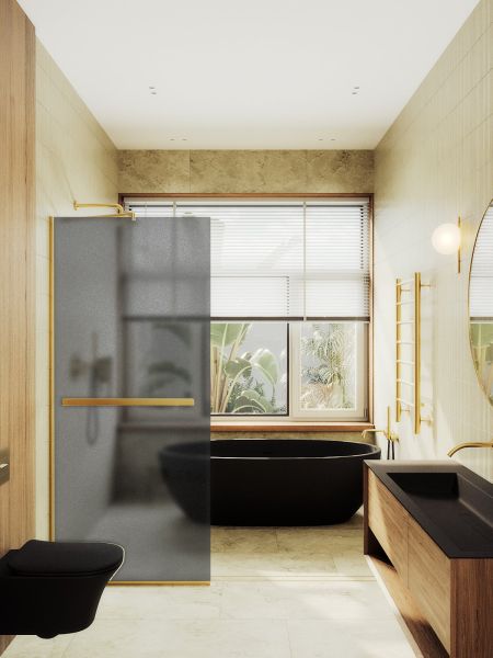 Душевая перегородка MaybahGlass MGD-730-3у 79см золото