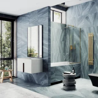 Шторка на ванну MaybahGlass MGV-130-3у 34см золото