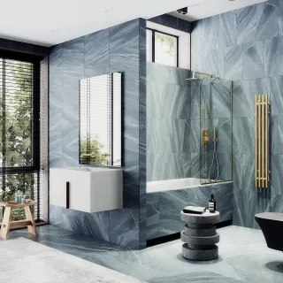 Шторка на ванну MaybahGlass MGV-144-3у 64см золото