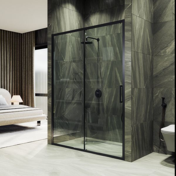 Душевая дверь MaybahGlass MGD-1277-6 150см чёрный/прозрачный