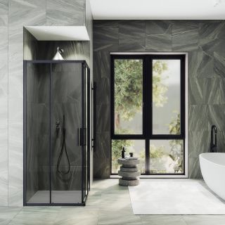 Душевой уголок MaybahGlass MGY-1334-6 100x100см чёрный/графит