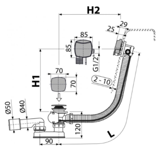 Слив-перелив для ванны AlcaPlast с напуском воды через перелив 120см хромированный пластик A564CRM2-120
