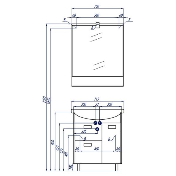 Тумба под раковину Акватон Бекка 70см белый/дуб сомерсет 1A208701BAC20