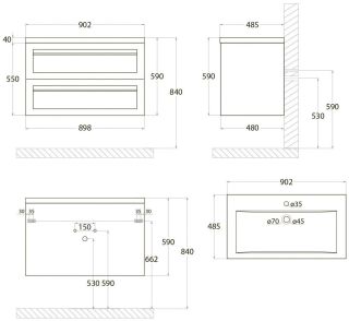 Подвесная тумба под раковину Art&Max Platino 90см капучино матовый AM-Platino-900-2C-SO-CM