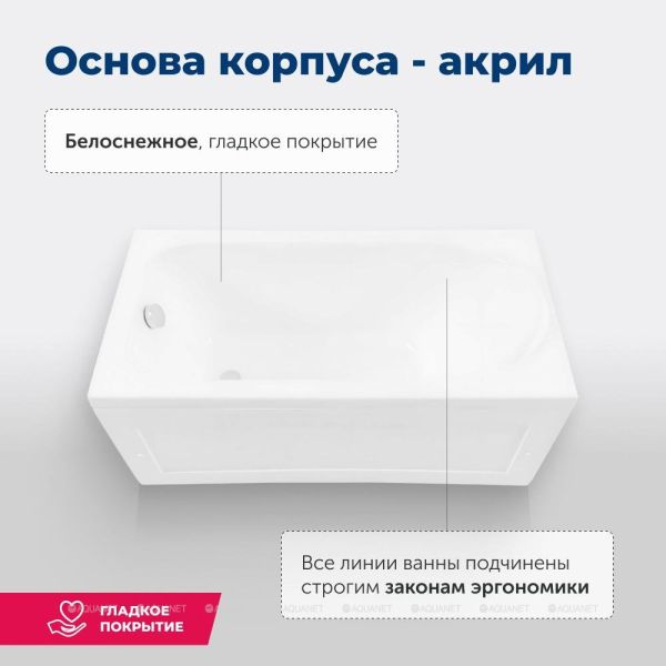 Акриловая ванна Aquanet Bright 233141 170x75 см с каркасом