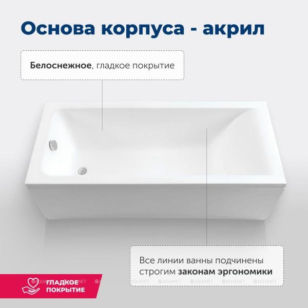 Акриловая ванна Aquanet Bright 216660 175x75 см с каркасом