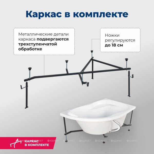 Акриловая ванна Aquanet Graciosa 310240 150x90 см правая с каркасом и фронтальной панелью