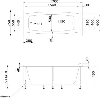Акриловая ванна Marka One Aelita 03240 170x75