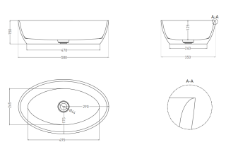 Накладная раковина Salini Alda 01 S-Sense 110611GRH 58см RAL снаружи
