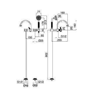 Напольный смеситель для ванны с ручным душем Cezares APHRODITE-VDP-03/24-Sw