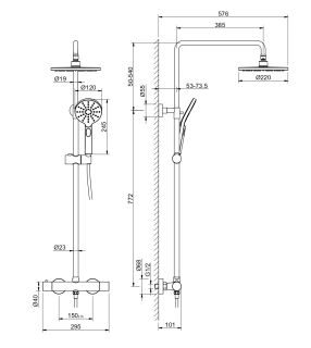 Душевая стойка Aquatek Европа AQ2343BGM с термостатом шлифованный чёрный хром