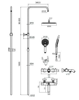 Душевая стойка AQUAme AQM8008GG с термостатом золото