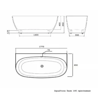 Ванна из искусственного камня AquaStone Бали 177x85см белый
