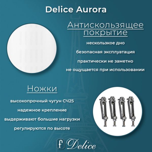 Ванна чугунная Delice Aurora DLR230617R-AS 140х70 с отверстиями под ручки и антискользящим покрытием