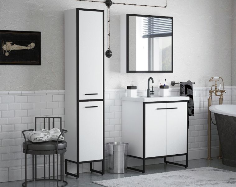 Зеркало-шкаф Corozo Айрон 60см белый/чёрный SD-00000392