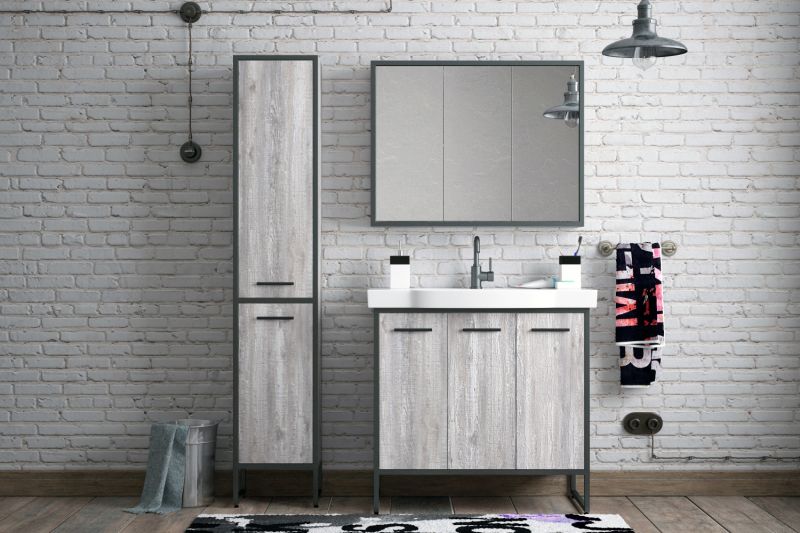 Тумба под раковину Corozo Айрон с корзиной 90см антик/чёрный SD-00000386