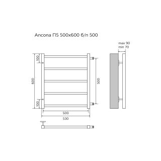 олотенцесушитель водяной AZARIO ANCONA AZ71556 500/600 квадрат, 5 секций, боковое подключение, 3/4, хром