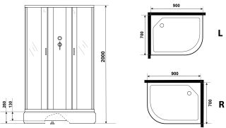 Душевая кабина Niagara NG-33974-14LBKG с гидромассажем 90x70см серебро/матовое