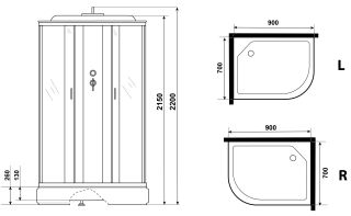 Душевая кабина Niagara NG-33974-14RG с гидромассажем 90x70см серебро/матовое