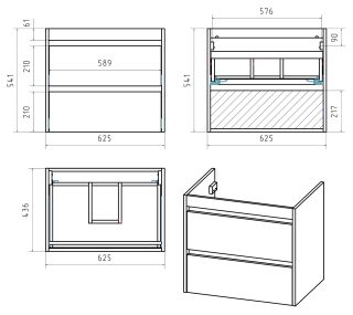 Подвесная тумба под раковину Brevita Balaton BAL-06065-01-01П2Я 65см белый