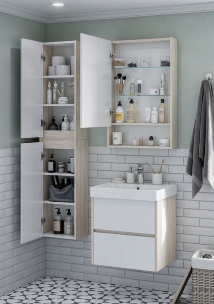 Зеркальный шкаф Акватон Сканди 55см белый/дуб верона 1A252102SDB20