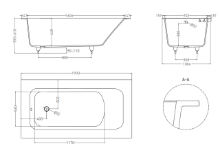 Ванна из искусственного камня Salini Orlanda Plus Kit S-Sense 102114GRH 190x100см RAL снаружи