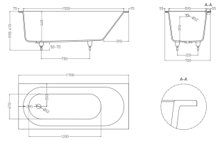 Ванна из искусственного камня Salini Ornella Kit S-Stone 102423MRF 170x70см RAL полностью