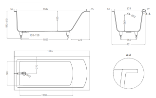 Ванна из искусственного камня Salini Cascata Kit S-Sense 104313MRF 170x75см RAL полностью