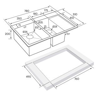Мойка кухонная Paulmark Kroner PM227851-GML левая воронёная сталь