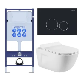 Комплект SET AQUATEK ДИВА-020 4в1 унитаз с инсталляцией кнопкой и сиденьем микролифт