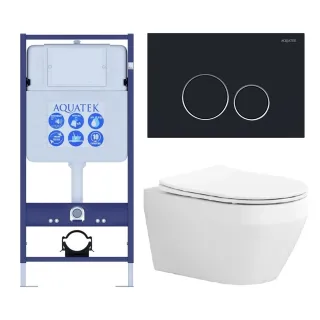 Комплект SET AQUATEK ЛЕЯ cm-020 4в1 унитаз с инсталляцией кнопкой и сиденьем микролифт