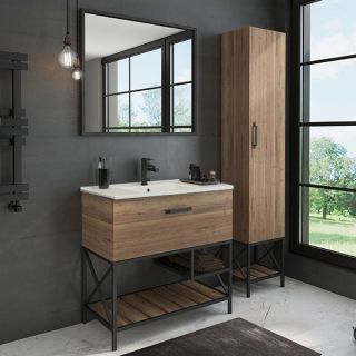 COMFORTY. Тумба-умывальник "Бредфорд-90" дуб темный с белой раковиной COMFORTY 90E