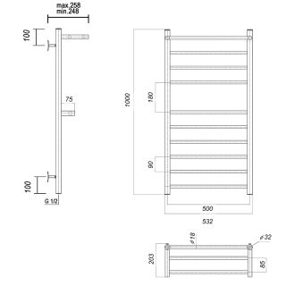 Полотенцесушитель водяной Domoterm Медея П10 500x1000 с двумя полками хром