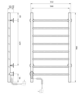 Полотенцесушитель электрический Domoterm Аврора DMT 109-8 50x90 EKTD L хром